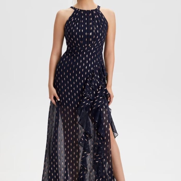 Laura Navy Ruffle Dress with Gold (never worn), Size 2 - Picture 4 of 4